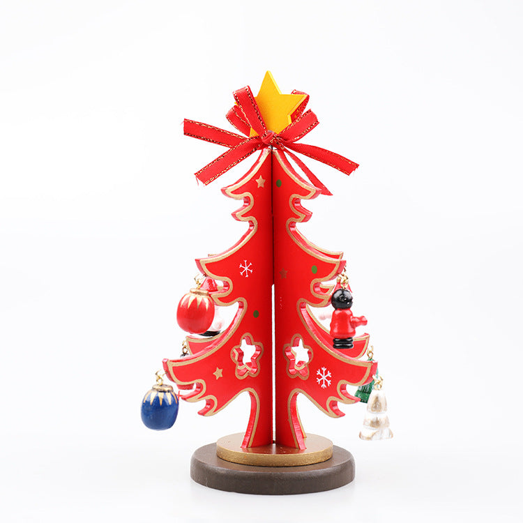 Wooden Christmas Tree Ornaments Scene Layout