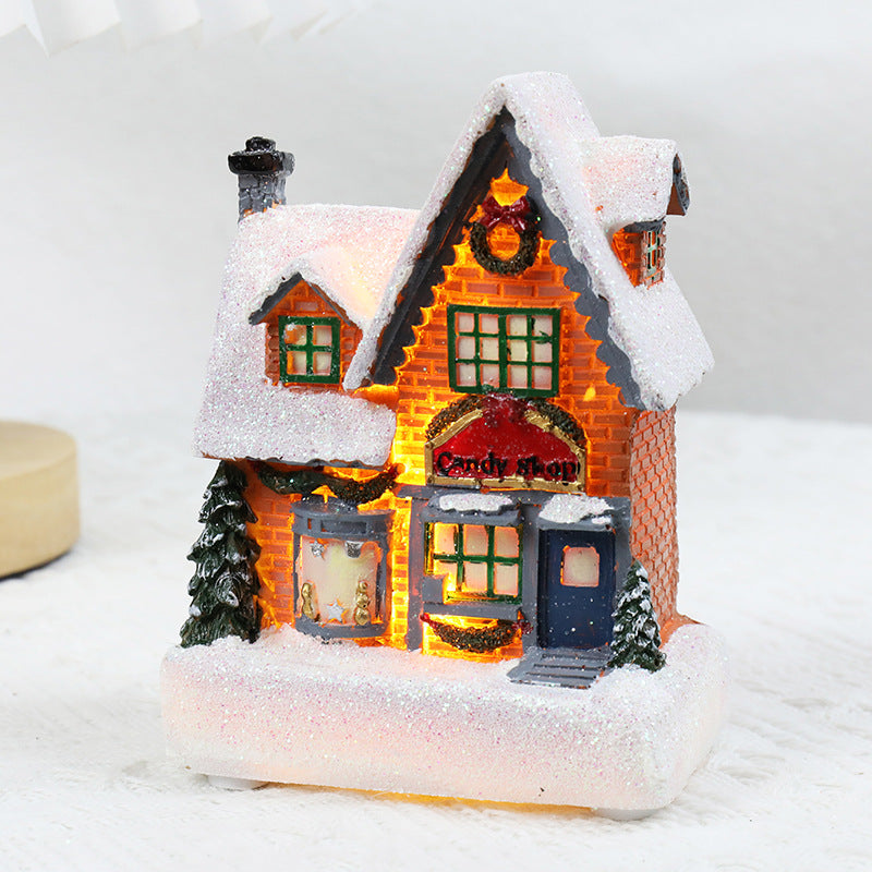 Christmas Decorations Resin Small House Luminous Ornaments