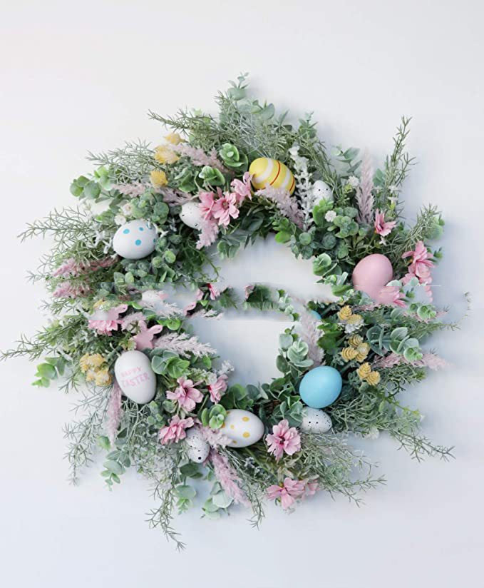 Easter Eggs Garland Wreath Plastic Rattan