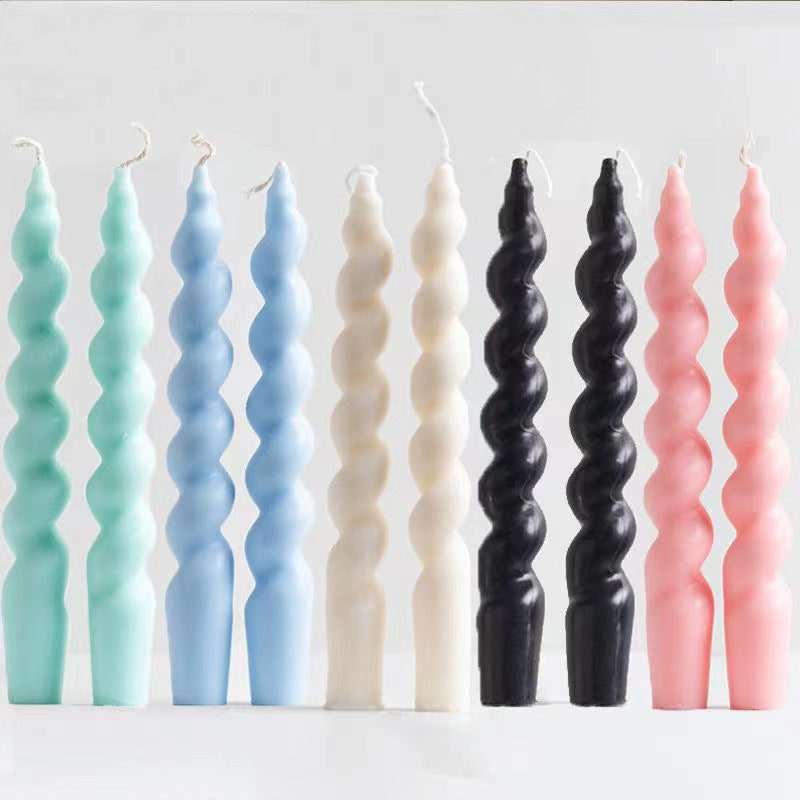 Handmade Macaron Spiral Thread Soy Wax Long Brush Holder Aromatherapy Candle