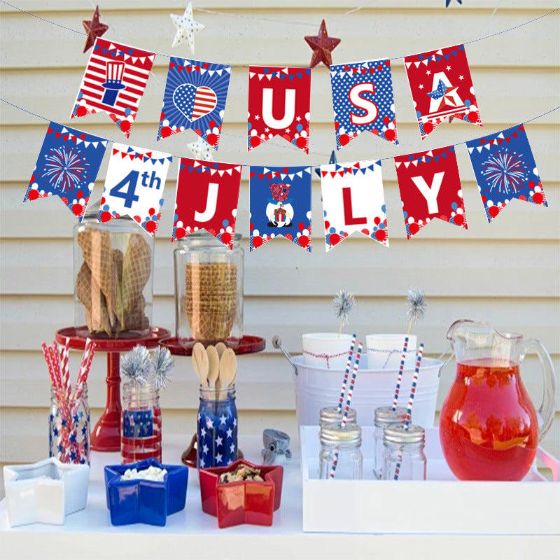 Hanging Flag Garden Banner National Day Party Decoration Supplies Venue Layout Props, 4th of July decorations, American flag decorations, Patriotic decorations, Red, white and blue decorations, July 4th wreaths, July 4th garlands, July 4th centerpieces, Fireworks decorations, July 4th banners, July 4th streamers, July 4th balloons, July 4th table runners, July 4th tablecloths, July 4th lights, July 4th outdoor decorations, Patriotic yard stakes, Patriotic inflatables, Patriotic door wreaths, Patriotic