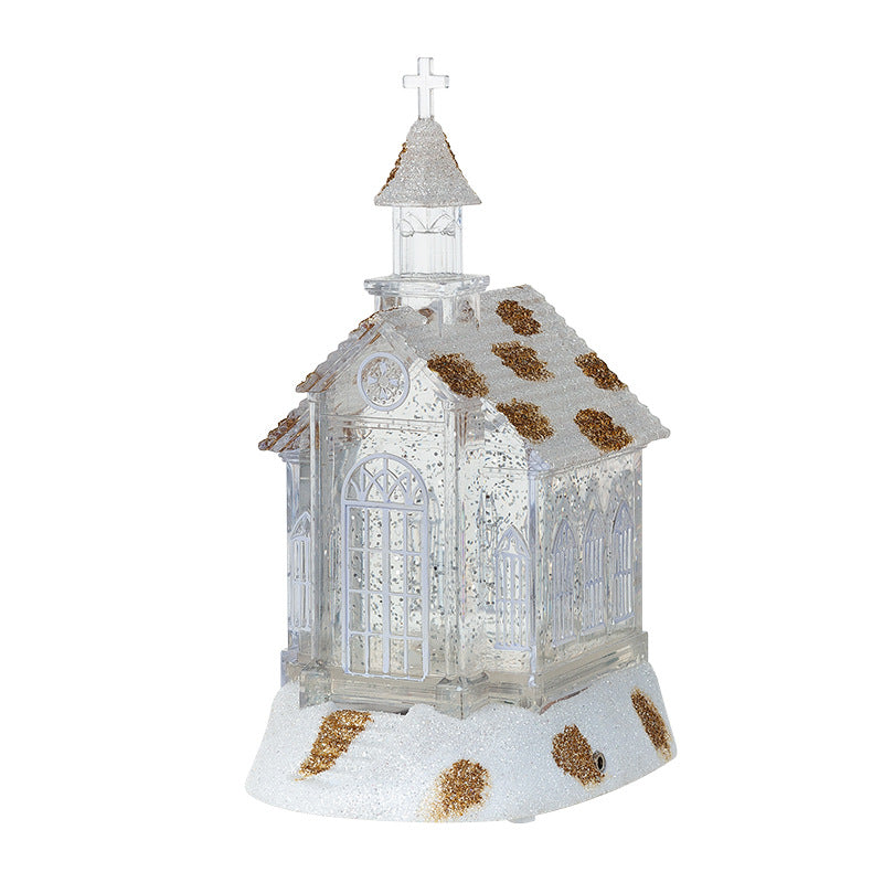 Christmas Decorations Crystal Church House Music Box Ornaments, Christmas decoration ornaments, christmas decoration music box, Christmas church, two-way switch music can be turned off separately