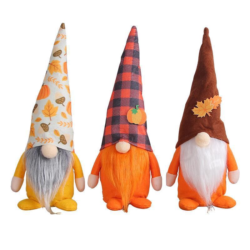 Harvest Festival Faceless Standing Plaid Pumpkin Hat Doll Ornaments