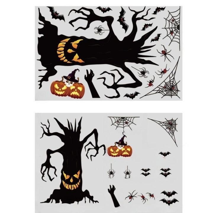 Halloween Glass Show Window Scene Layout Ghost Zombie Pumpkin Spider Static Window Stickers Halloween Party Decoration