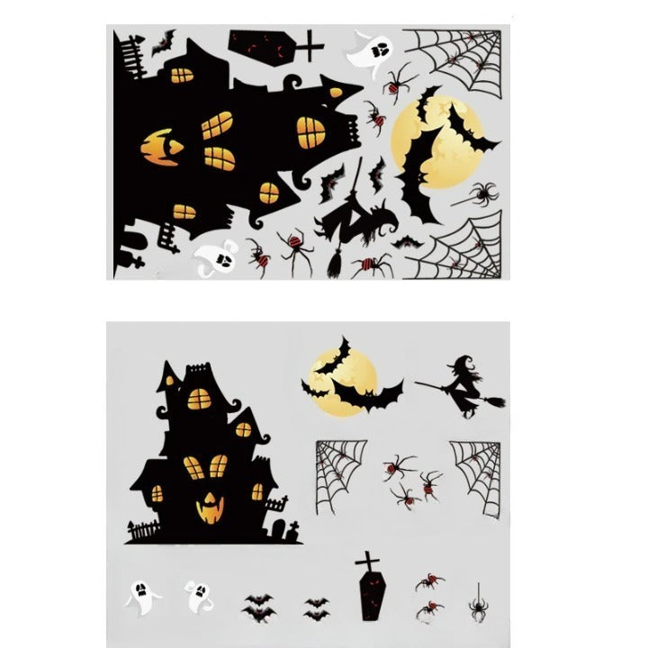 Halloween Glass Show Window Scene Layout Ghost Zombie Pumpkin Spider Static Window Stickers Halloween Party Decoration