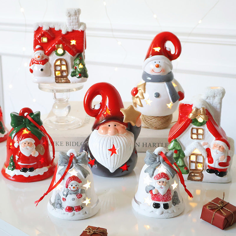 Santa Claus Hollow Ambience Light Christmas Tree Bell Decorative Pendant