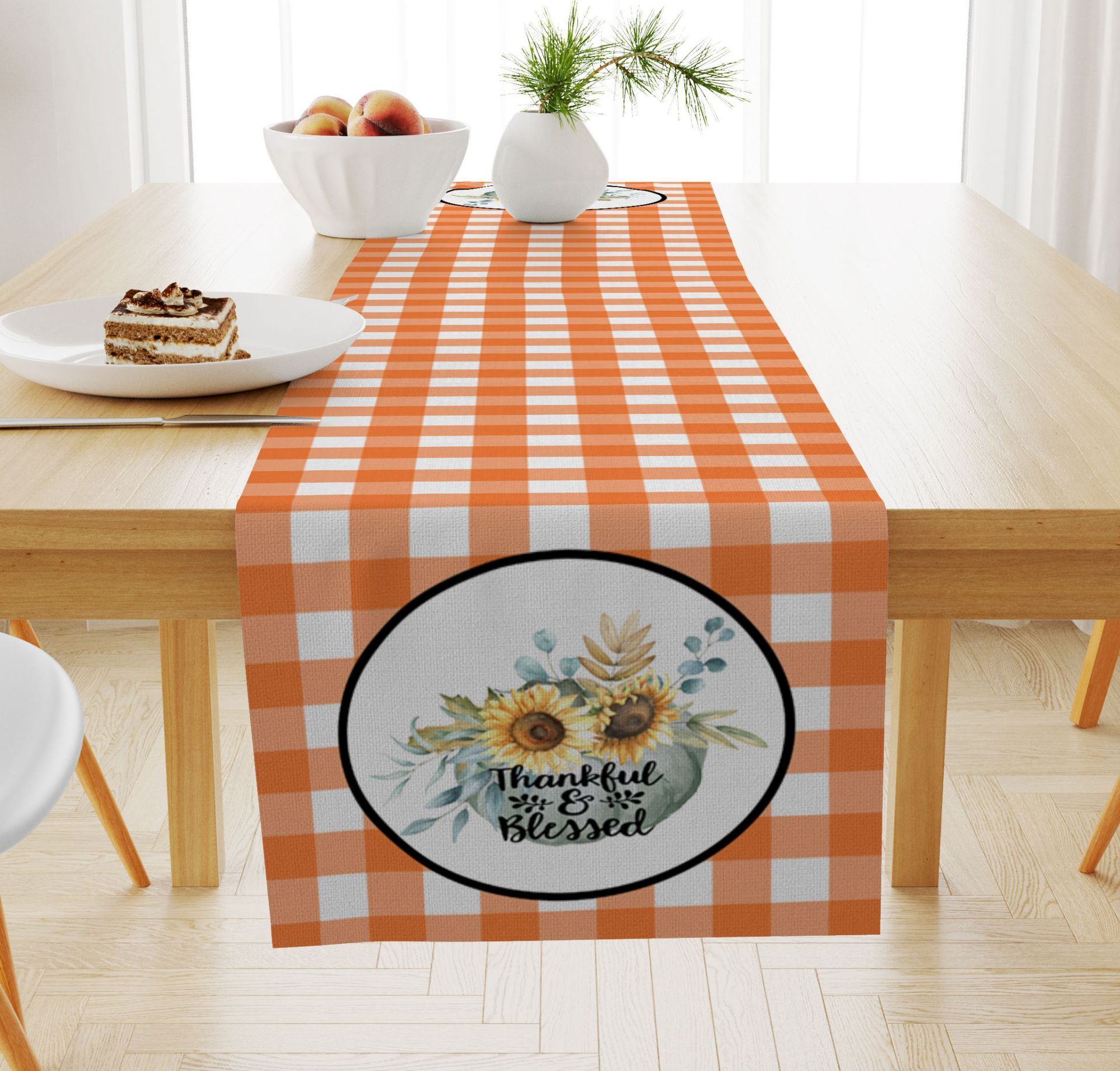 Pumpkin Maple Leaf Printed Linen Table Runner Holiday Decorative Tablecloth