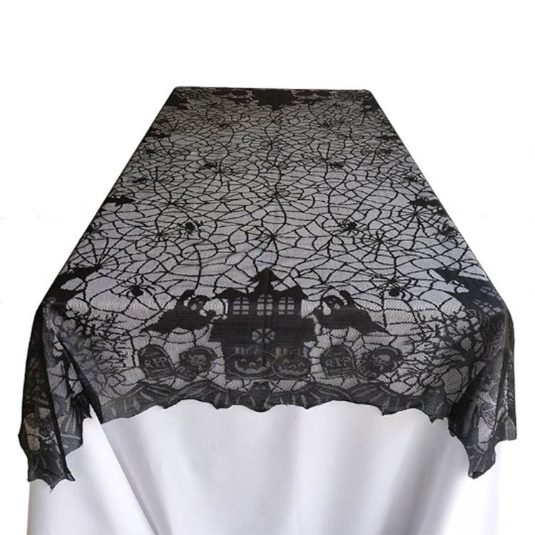 Ghost festival lace tablecloth black spider web tablecloth, Halloween decorations items, HalHalloween Halloween spider webs, Halloween lanterns, Halloween banners, Halloween streamers, Halloween tableware, Halloween centerpieces, Halloween party favors, Halloween yard stakes, Halloween tombstones, Halloween candles, Halloween wreaths, Halloween garlands