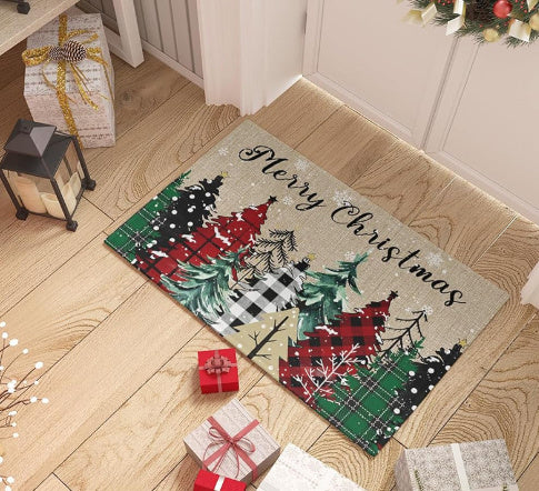 Christmas Carpet Red Christmas Tree Snowman Mat