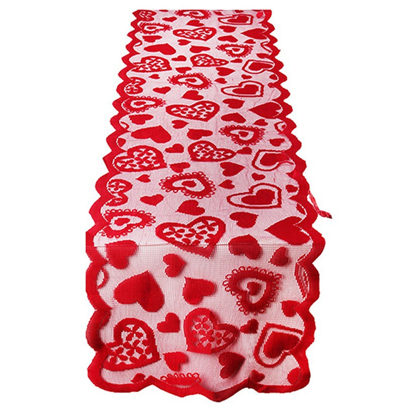 VValentine's Day Love Cupid Lace Table Runner, alentine's Day decor, Romantic home accents, Heart-themed decorations, Cupid-inspired ornaments, Love-themed party supplies, Red and pink decor, Valentine's Day table settings, Romantic ambiance accessories, Heart-shaped embellishments, Valentine's Day home embellishments