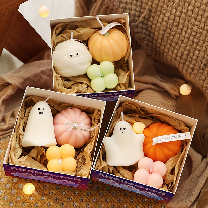 Cartoon Halloween Pumpkin Ghost Aromatherapy Candle Set, Halloween Ghost Gift Box, decognomes, halloween candles, candles