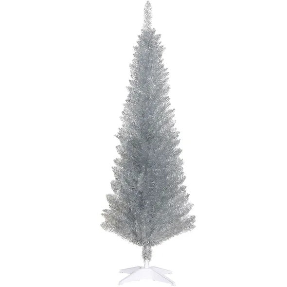 HOMCOM 5' Artificial Pencil Christmas Tree, Slim Xmas Tree With 294 Realistic Branch Tips And Plastic Stand, Silver