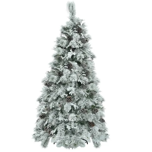 6FT Pre-Lit Spruce Snow Flocked Christmas Tree With Pine Cones, Artificial Xmas Tree With 403 Branch Tips,Mixed PE  PVC Branches, 250 Multi-Color LED Lights, 11 Flashing Modes, Holiday Decor, Christmas tree, Artificial Christmas tree, Real Christmas tree, Miniature Christmas tree, Tabletop Christmas tree, Pre-lit Christmas tree, Flocked Christmas tree, White Christmas tree, Black Christmas tree, Ceramic Christmas tree, Christmas tree topper, Christmas tree skirt, Christmas tree stand, Christmas tree storage