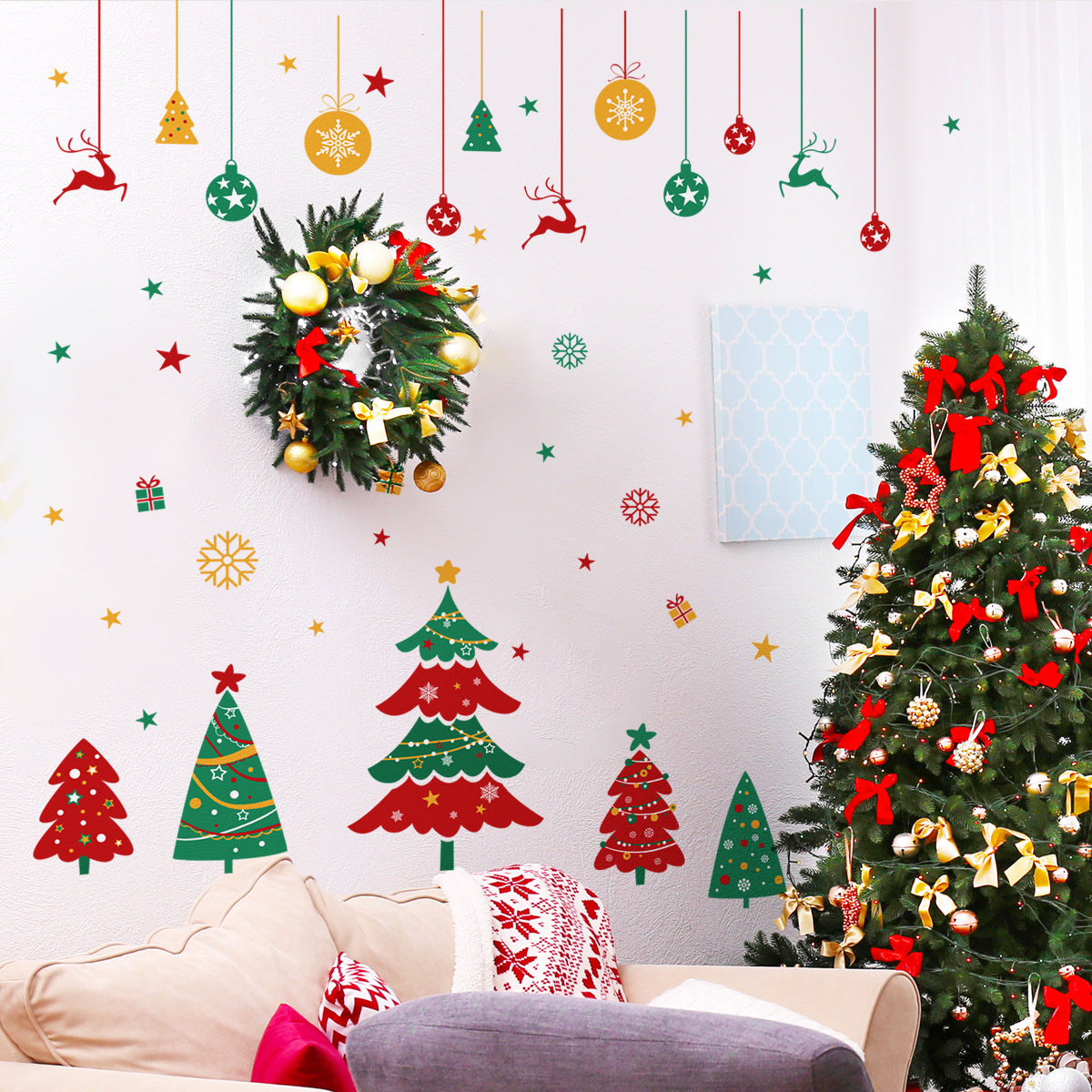 Christmas Tree Bell Snowflake Hand Painted Christmas Wall Sticker