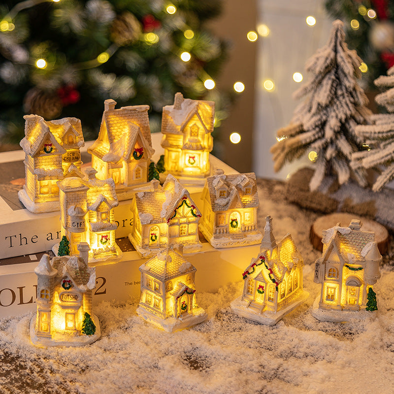 Christmas Decorations Resin Small House LED Luminous, christmas decoration houses, christmas small house, christmas decoration items, Christmas children décor items