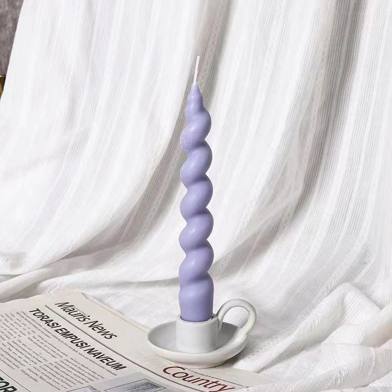 Handmade Macaron Spiral Thread Soy Wax Long Brush Holder Aromatherapy Candle