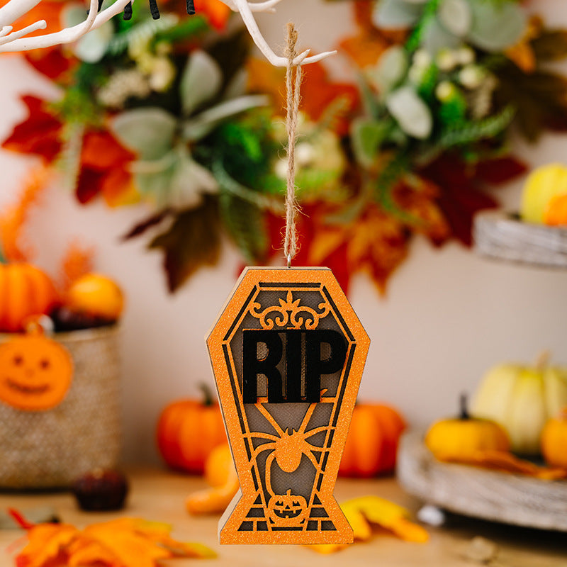 Halloween Decorations Ghost Festival With Lights Wooden Pendant