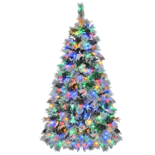 6FT Pre-Lit Spruce Snow Flocked Christmas Tree With Pine Cones, Artificial Xmas Tree With 403 Branch Tips,Mixed PE  PVC Branches, 250 Multi-Color LED Lights, 11 Flashing Modes, Holiday Decor, Christmas tree, Artificial Christmas tree, Real Christmas tree, Miniature Christmas tree, Tabletop Christmas tree, Pre-lit Christmas tree, Flocked Christmas tree, White Christmas tree, Black Christmas tree, Ceramic Christmas tree, Christmas tree topper, Christmas tree skirt, Christmas tree stand, Christmas tree storage