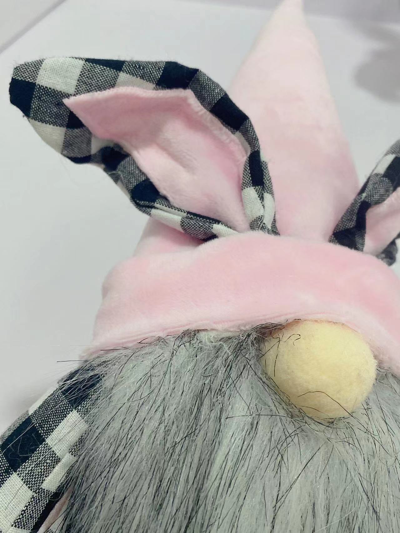 New Easter Rabbit Ear Doll Black And White Plaid Pink Dwarf Doll