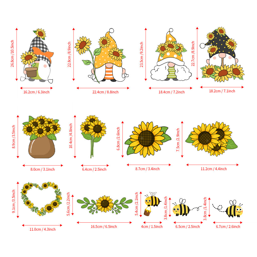 Summer Element Sunflower Holiday Decorative Stickers, summer gnomes sticker, sunflower gnomes sticker, bee gnomes sticker, bee wall sticker 