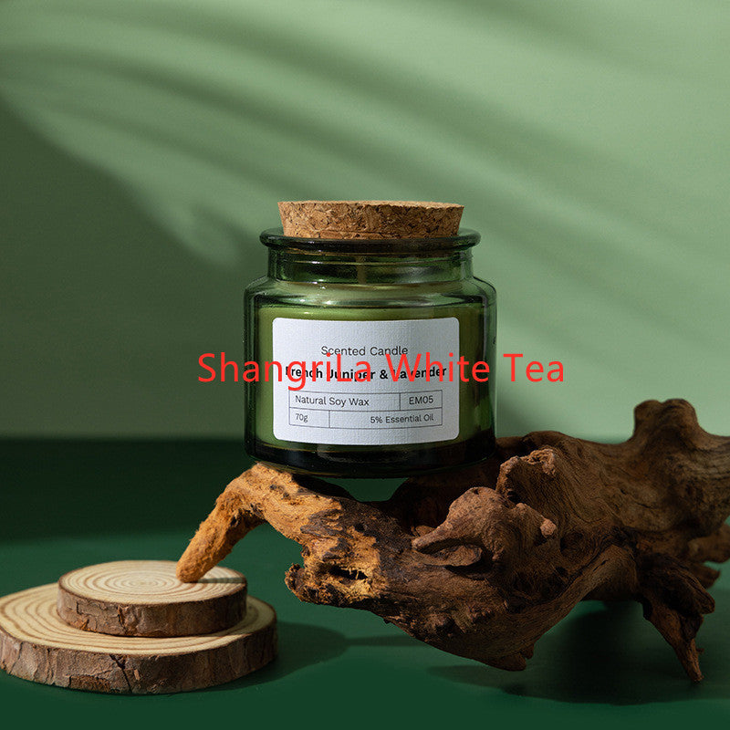 Wood Stoppered Green Glass Soy Wax Scented Candle