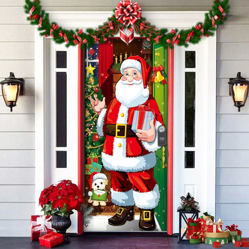 Christmas Forest Background Fabric Door Shelter Door Hanging New Year Party Decoration