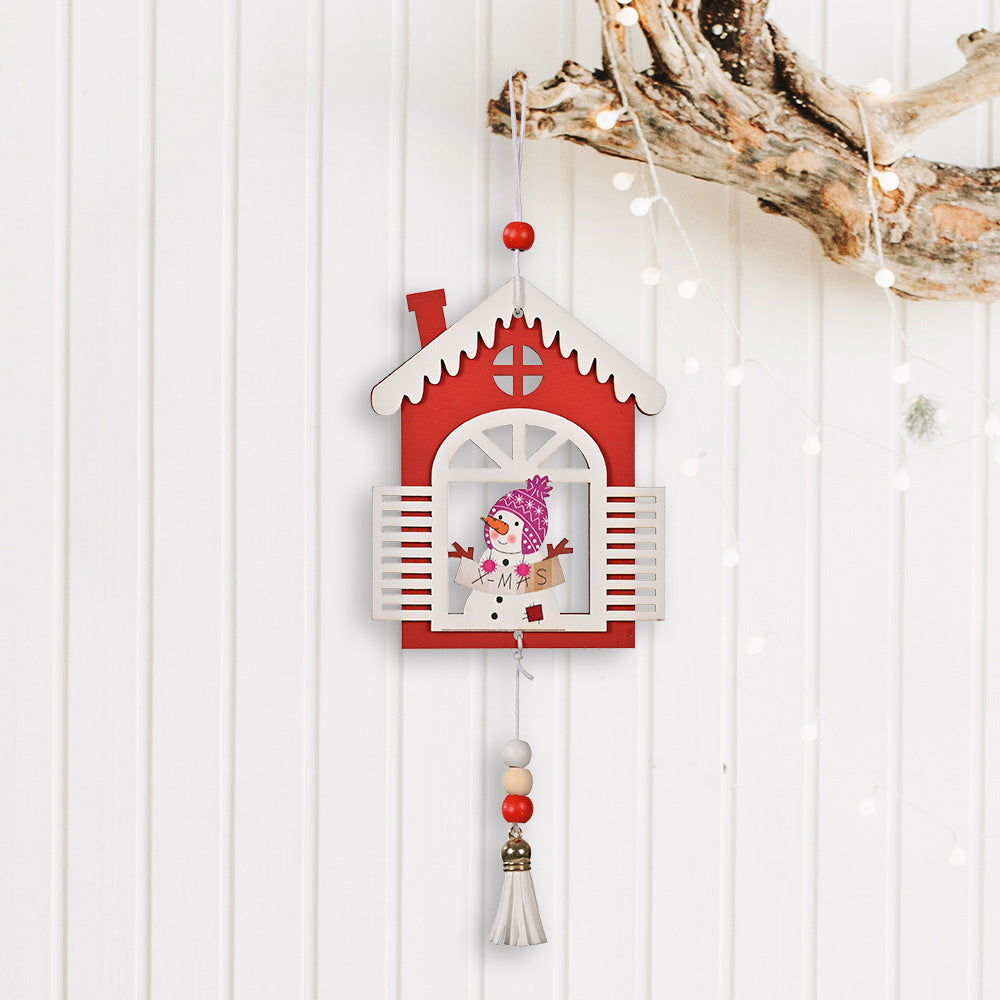 Christmas Decoration Christmas Wooden House Tassel Pendant