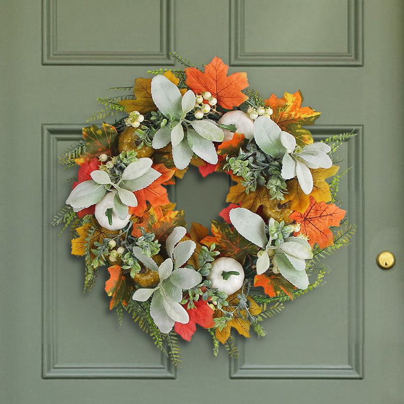 Frost Leaf Pumpkin Autumn Wreath Pendant Door Decoration