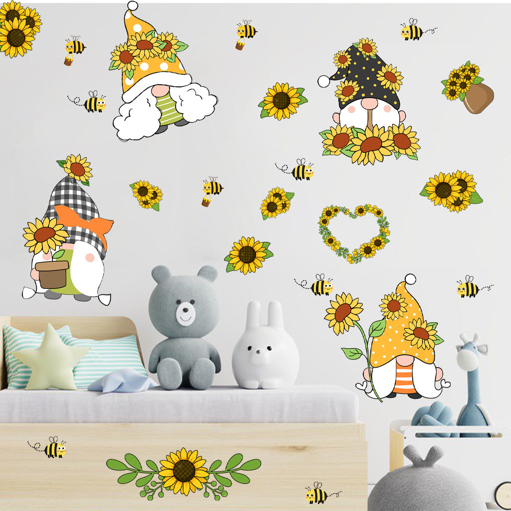 Summer Element Sunflower Holiday Decorative Stickers, summer gnomes sticker, sunflower gnomes sticker, bee gnomes sticker, bee wall sticker 