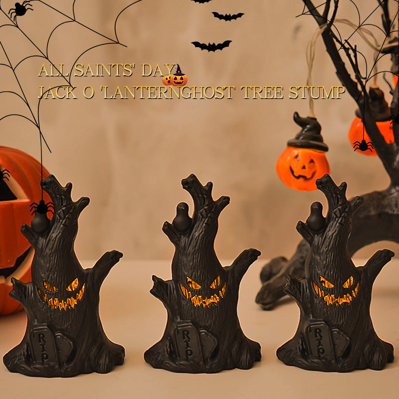 Halloween Decoration Pumpkin Lamp LED Electronic Candle Light Ghost Stump Decoration Grimace Festival Atmosphere Decoration