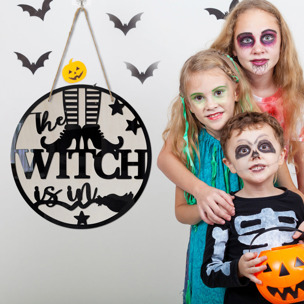 Halloween Wooden Witch Broom Acrylic Hang Decorations