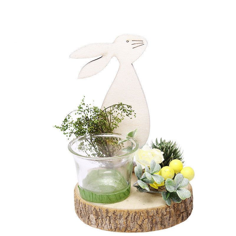 Nordic Wooden Rabbit Creative Glass Candle Holder