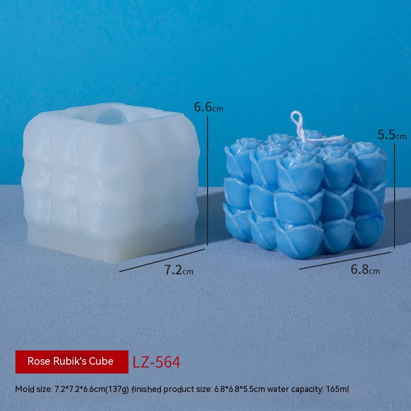 Blue Candle, Rubik's Cube Aromatherapy Candle Silicone Mold DIY Handmade, DIY aromatherapy candle plaster fragrant stone Specifications: spherical diamond cube LZ-559, spherical geometric cube LZ-560, spherical love cube LZ-561, square cube LZ-562, Sonic cube LZ-563, Rose Cube LZ-564, skull cube LZ-565, pumpkin cube LZ-566, Silicone Mold candle