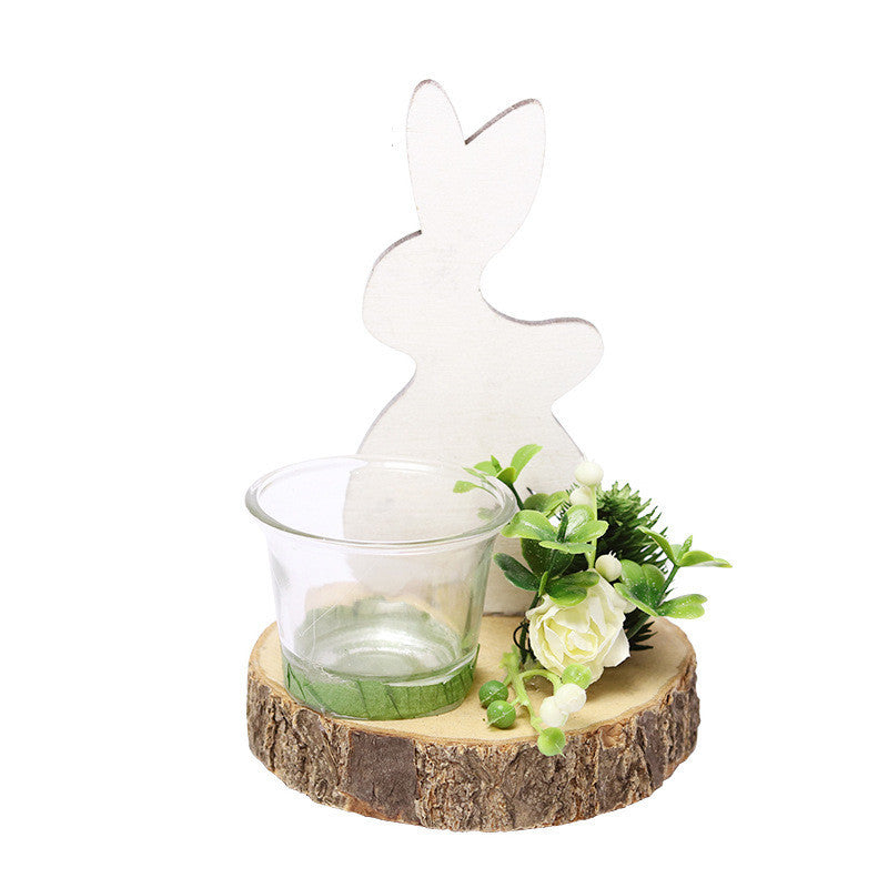 Nordic Wooden Rabbit Creative Glass Candle Holder