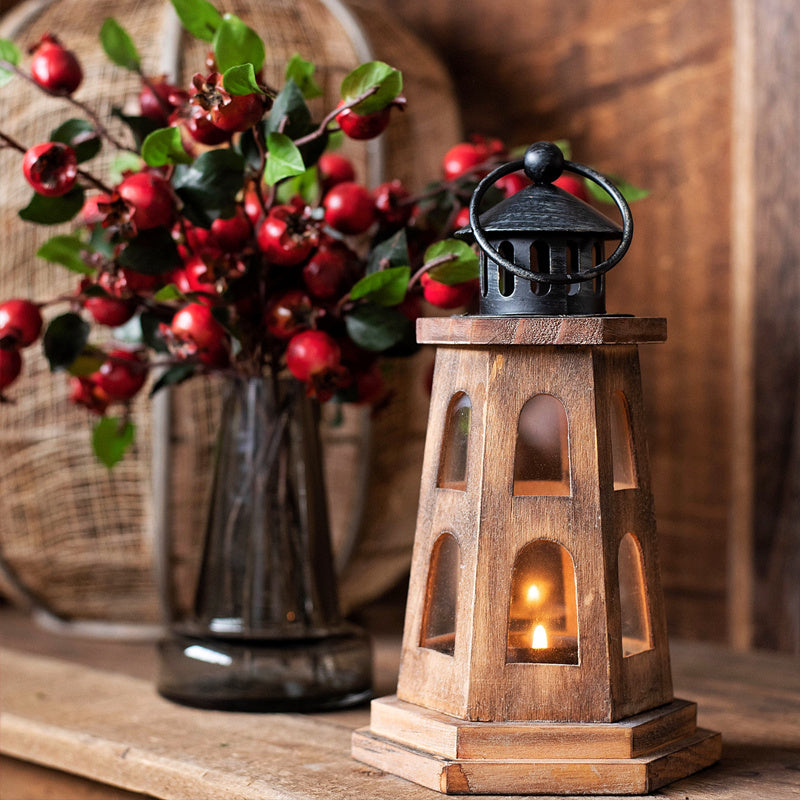 Wooden lighthouse candle holder