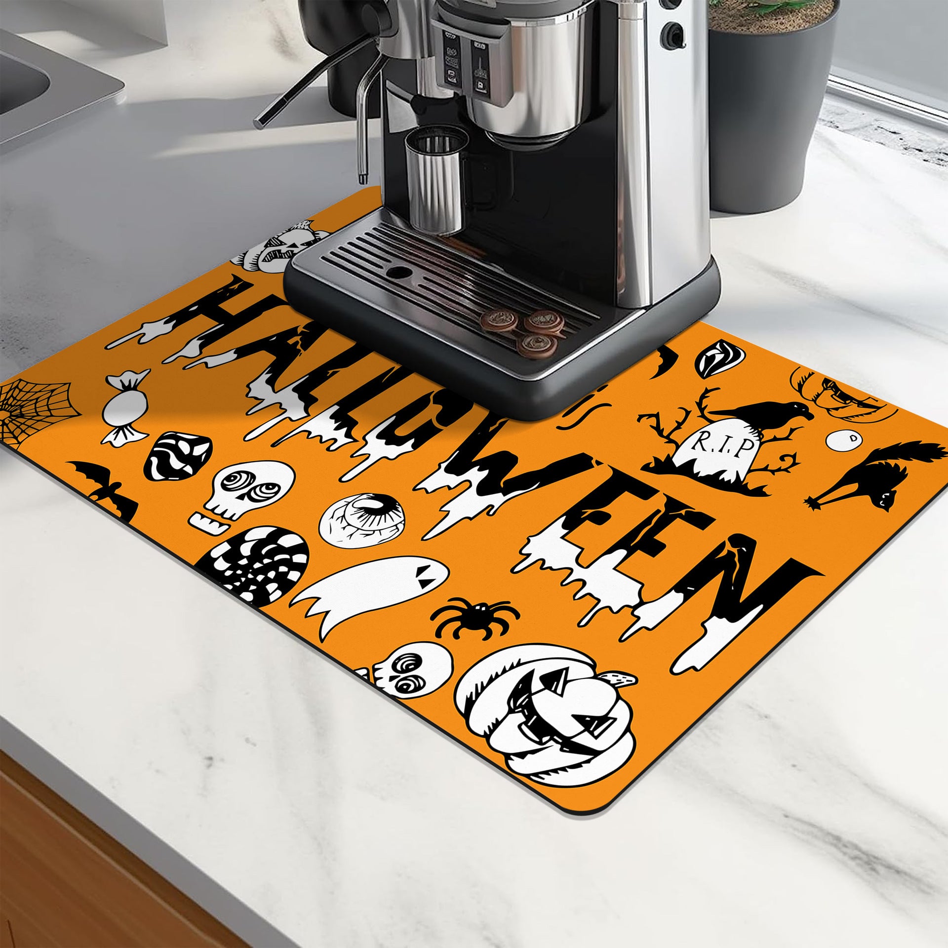 Halloween Pumpkin Printing Kitchen Countertop Water Draining Pad