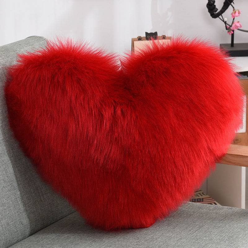 Throw Pillows Heart Shape Long Plush Fluffy Shaggy Cushion