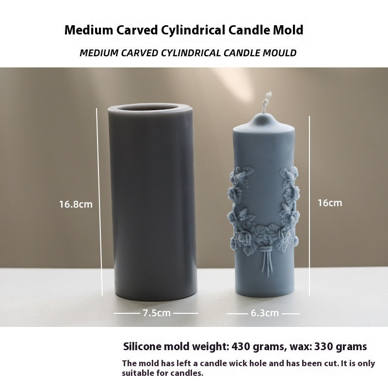 Carved Simple European-style Cylindrical Relief Aromatherapy Candle Homemade Tool Mold, Silicone candle molds, Christmas tree candle molds, Halloween pumpkin candle molds, Easter egg candle molds, Animal candle molds, Sea creature candle molds, Fruit candle molds, Geometric candle molds, Abstract candle molds, DIY candle making molds,