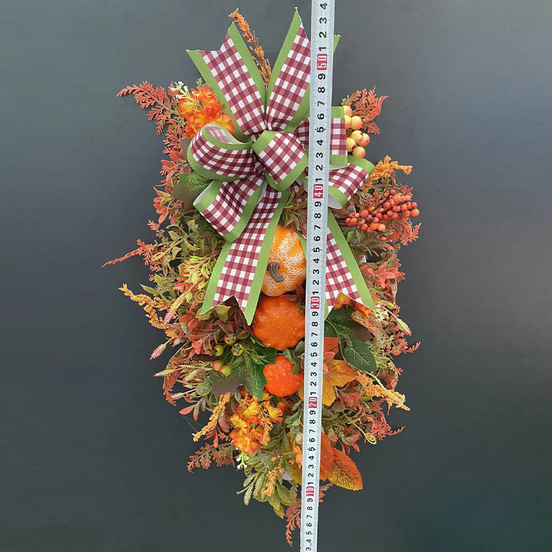 New Christmas Autumn Thanksgiving Wreath Pumpkin Bow Artificial Door Hanging Decoration