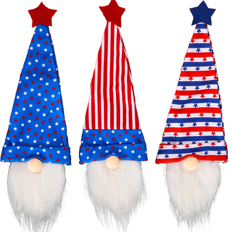 American Independence Day Pointed Hat Pentagram Wine Bottle Set Dwarf Old Man, 4th July gnomes, Independence Day gnomes, Patriotic gnomes, American flag gnomes, Uncle Sam gnomes, Fireworks gnomes, Red, white, and blue gnomes, Bald eagle gnomes, Liberty bell gnomes, Stars and stripes gnomes, Statue of Liberty gnomes, Patriotic decorations, Happy Independence Day gnomes