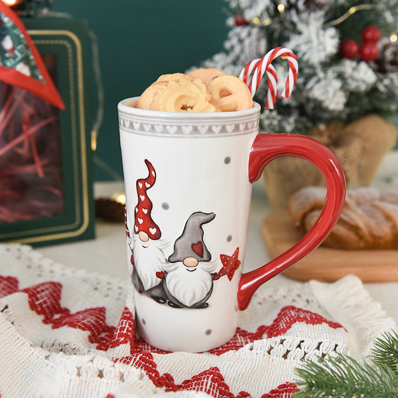 Christmas Large Capacity Ceramic Relief Cup