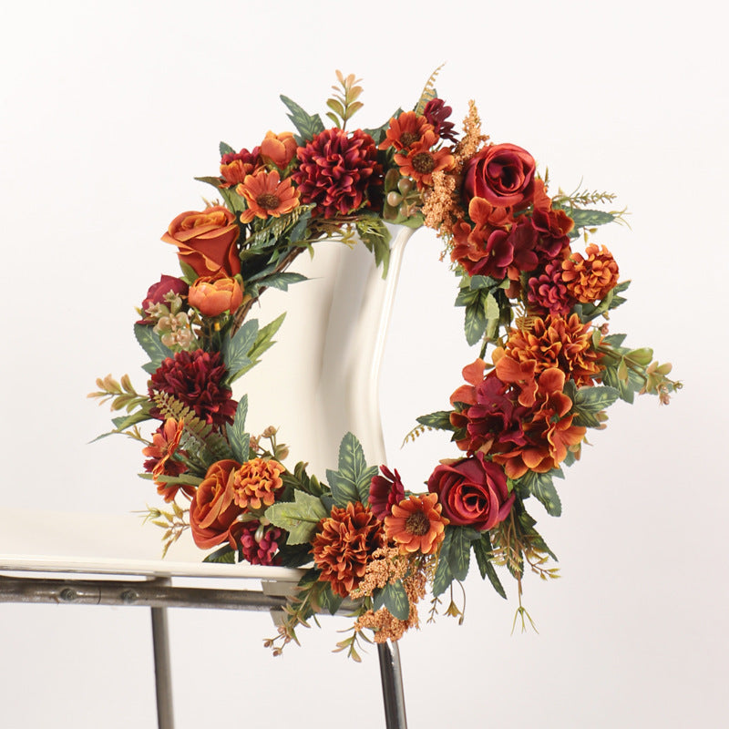 Spring wreath with crimson roses decoration wreath