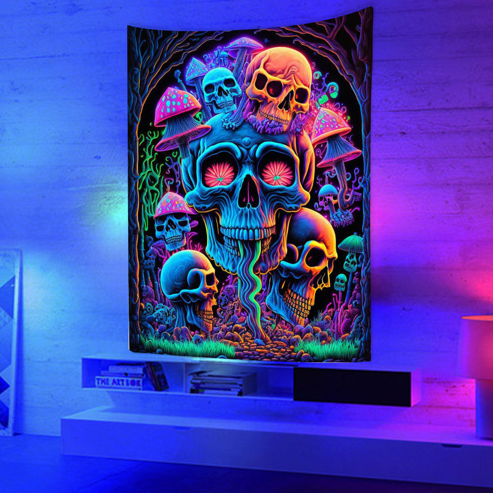 UV Fluorescent Skull Tapestry Space Wall Cloth Background