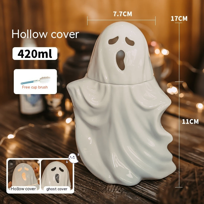 Ghost Mug Creative Porcelain Cup With Cover Spoon