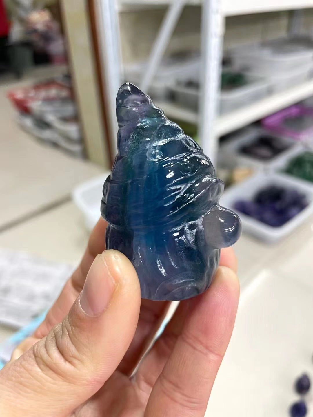 Purple Fluorite Artificial Carving Family Office Decoration