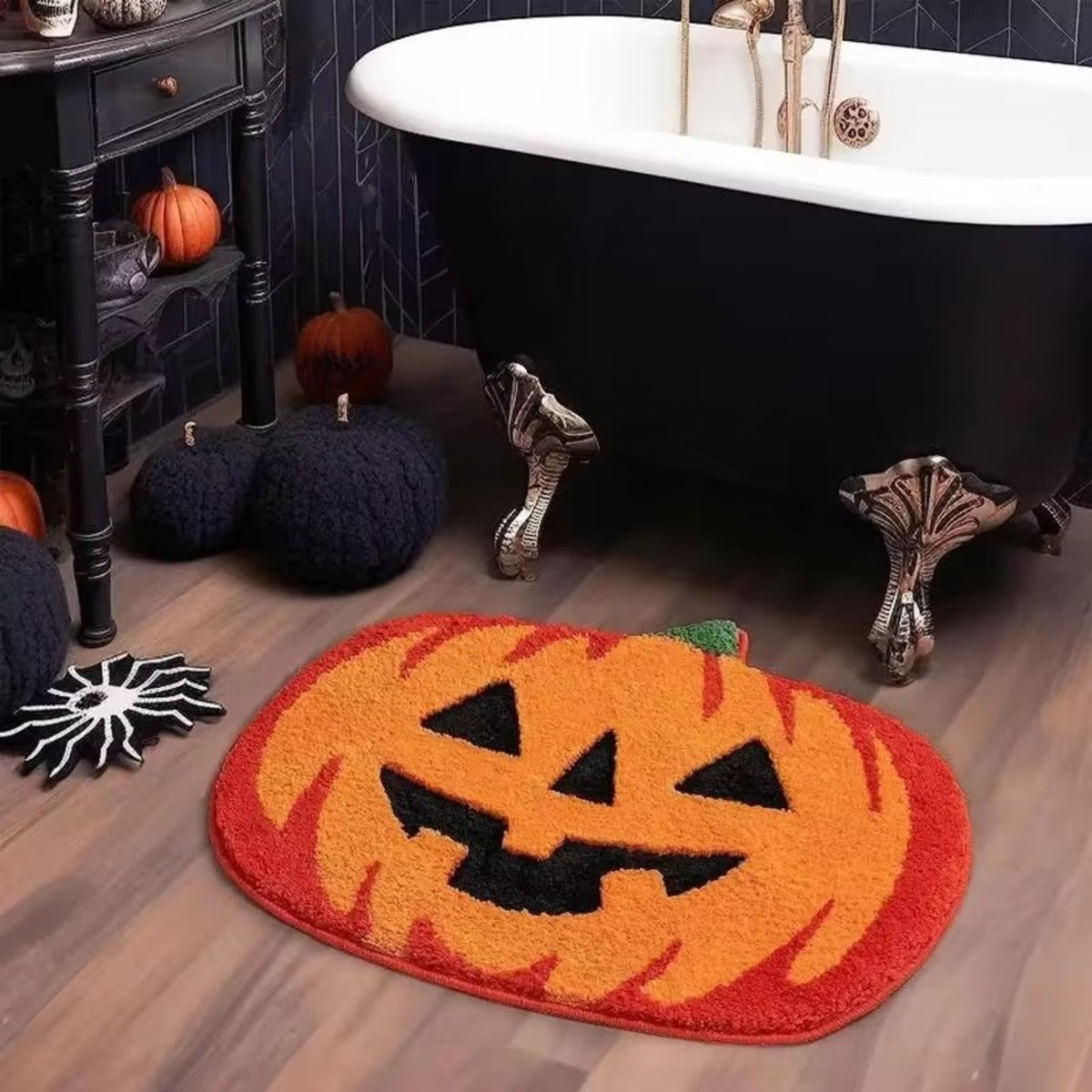 Halloween Pumpkin Bath Rug Non-Slip Absorbent Washable Knitted Polyester Entryway Mat - Cozy Oval Indoor Welcome Rug - Low Profile Door Carpet For Living Room, Kitchen, Bedroom, Farmhouse Decor