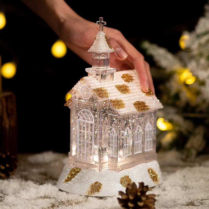 Christmas Decorations Crystal Church House Music Box Ornaments, Christmas decoration ornaments, christmas decoration music box, Christmas church, two-way switch music can be turned off separately