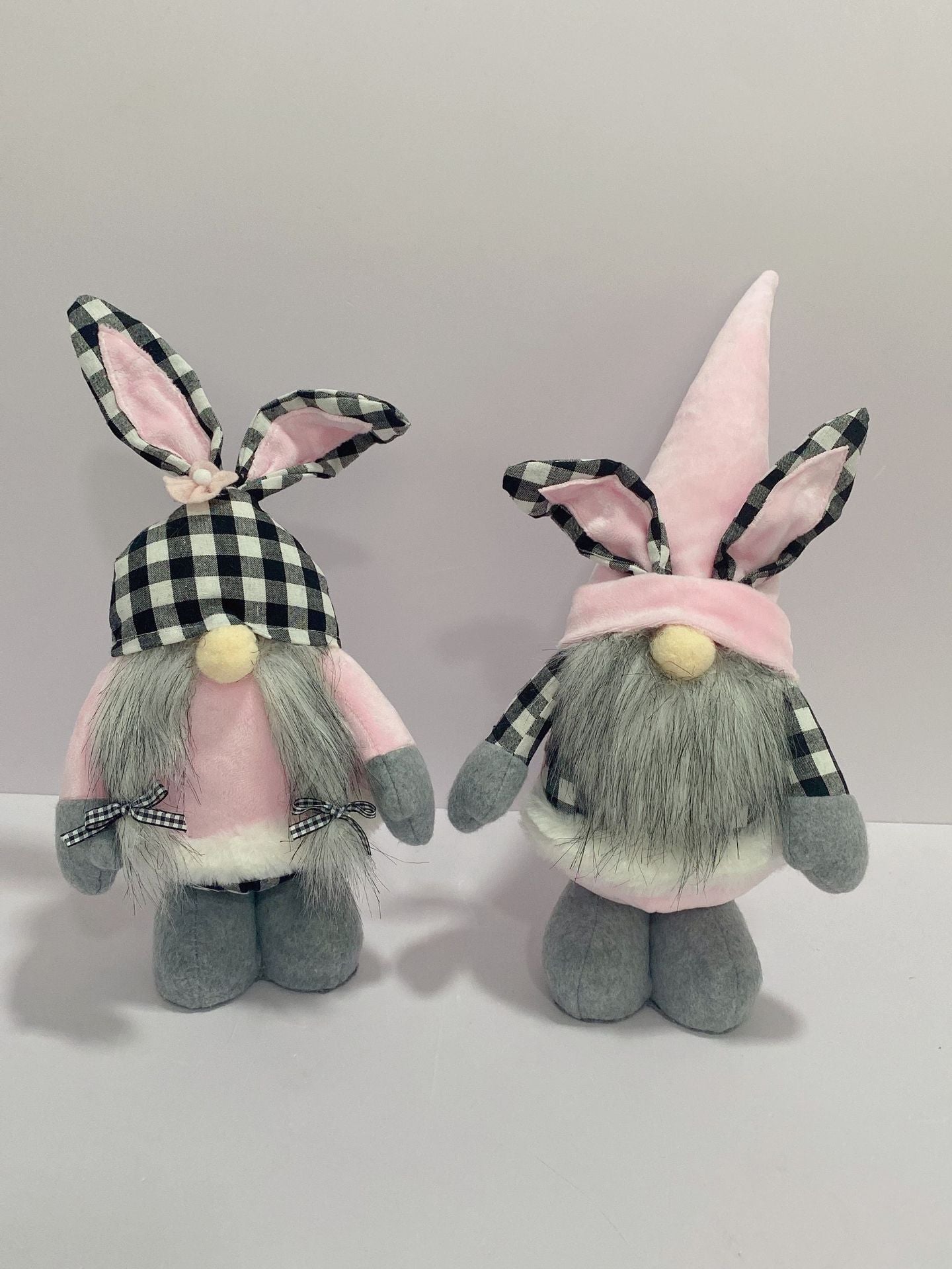 New Easter Rabbit Ear Doll Black And White Plaid Pink Dwarf Doll