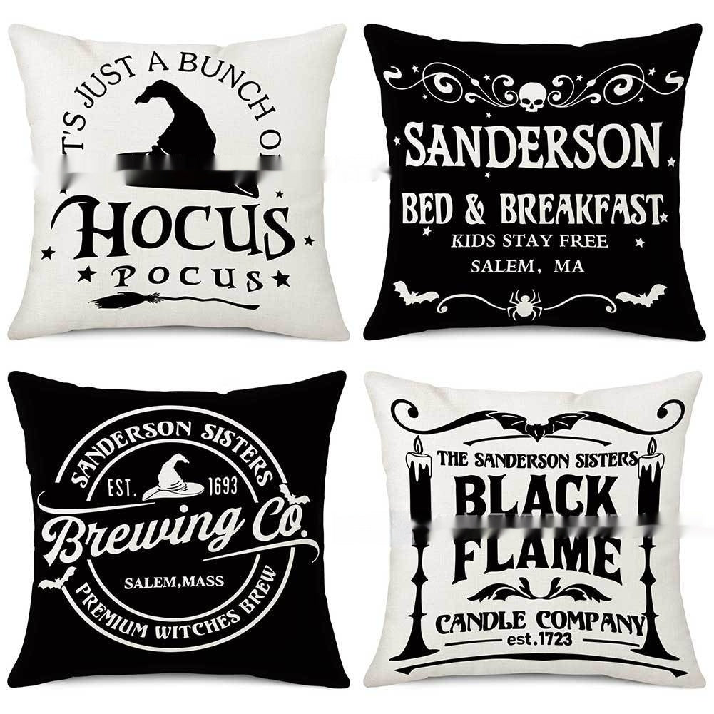 Halloween Pillow Cover Holiday Home Sofa Witch Broom Letter Printing