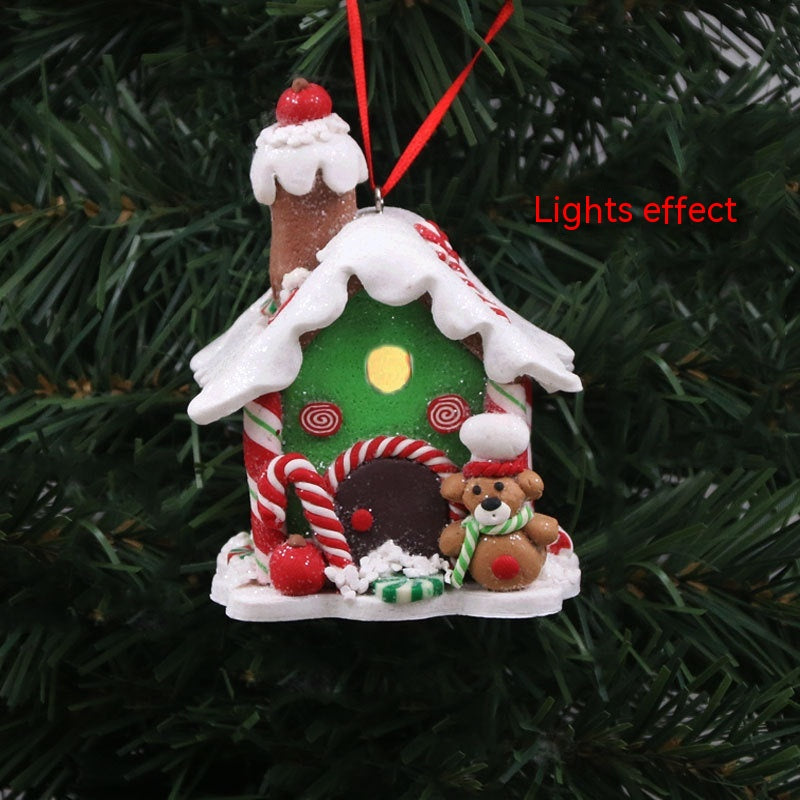Christmas Small Pendant Polymer Clay Glowing House Hanging